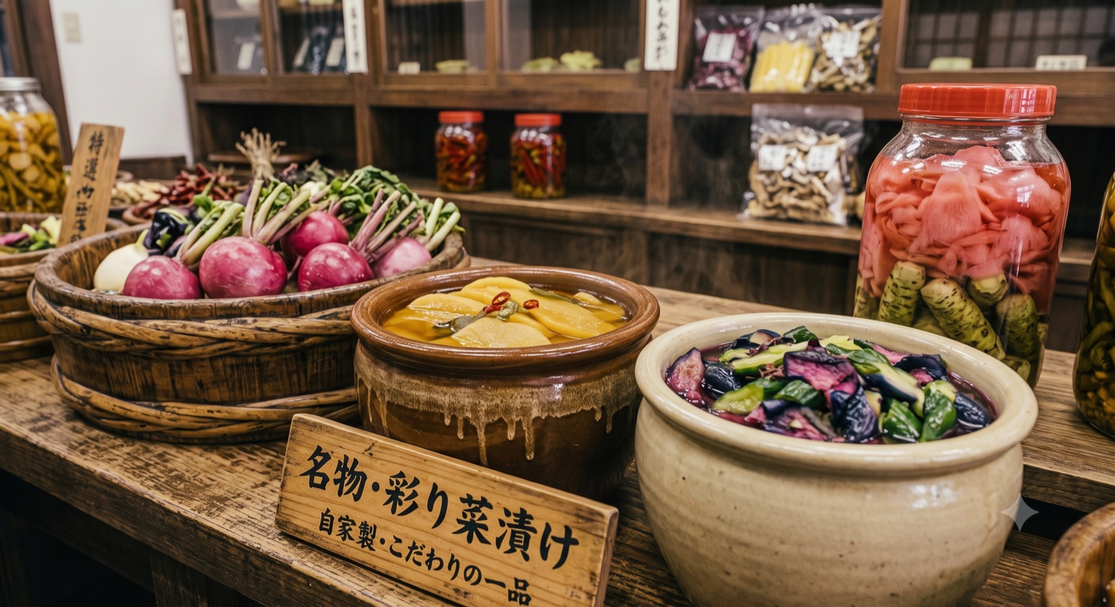 四季の野菜を使った漬物の商品群